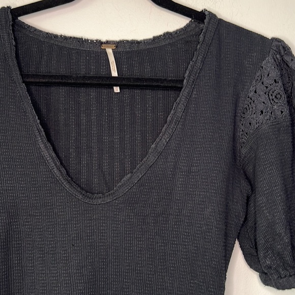 Free People St. James Black Crochet Lace Tee Top - Picture 7 of 13